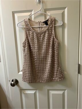 White House Black Market Sleeveless Sequin Dot Shell in Light Taupe Size S